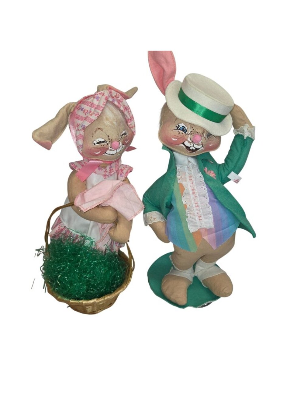 Vintage Annalee Easter Parade Bunny Couple Figures 1981 - Boy & Girl Basket